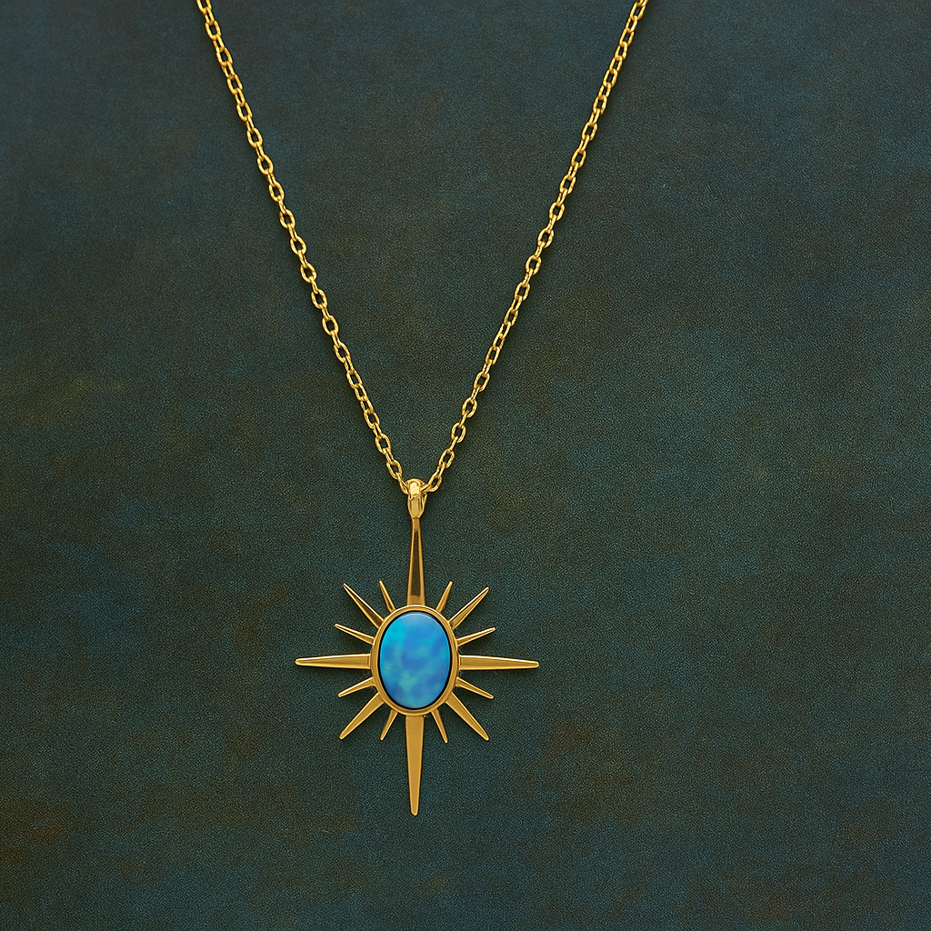 Opal Stone Polar Star Necklace / Opal Taşlı Kutup Yıldızı Kolye