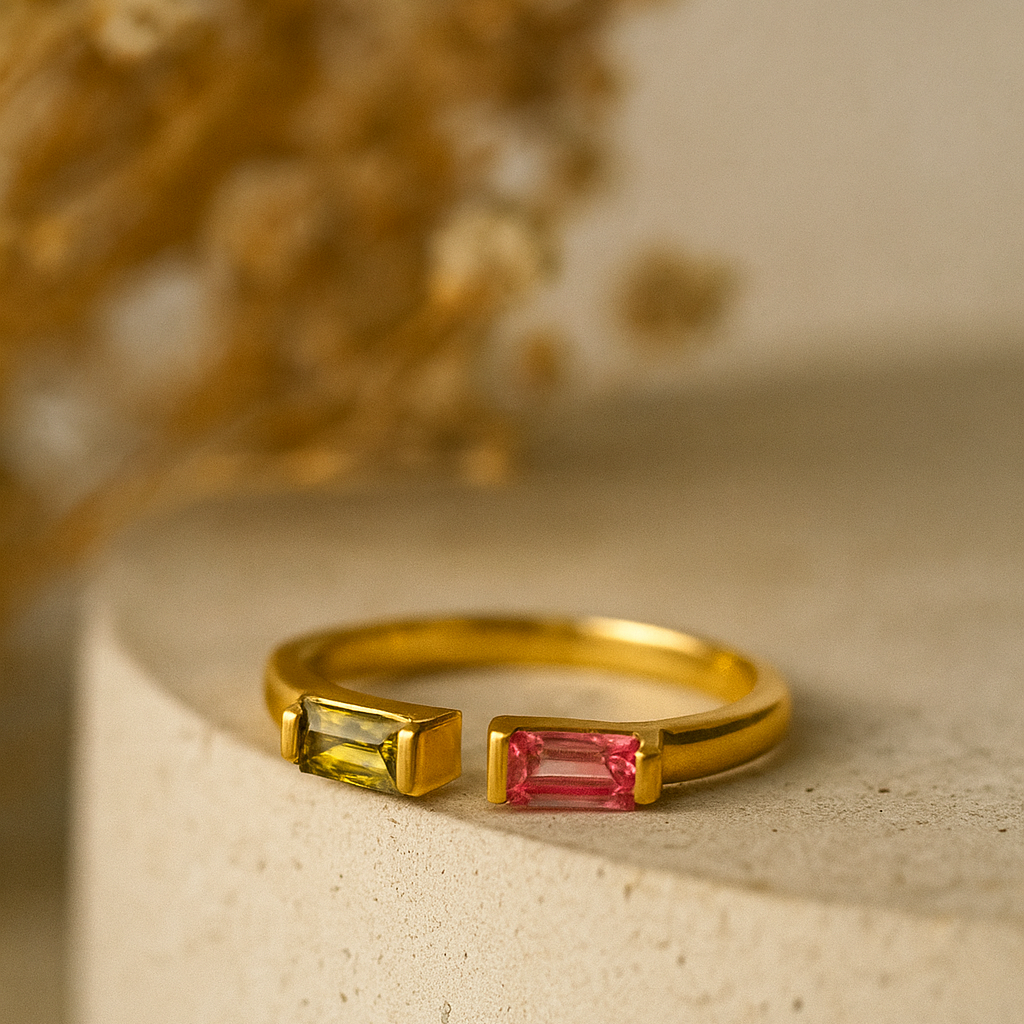 Duo Baguette Birthstone Ring / Çift Baguette Doğum Taşlı Yüzük