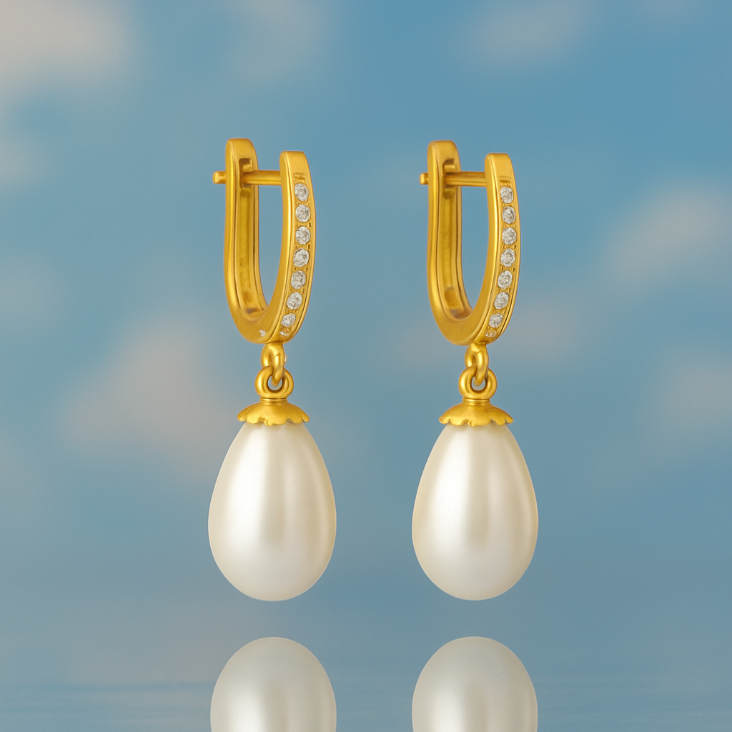 Teardrop Pearl Earring (Stone Lock) / Damla İnci Küpe (Stone Kilit)
