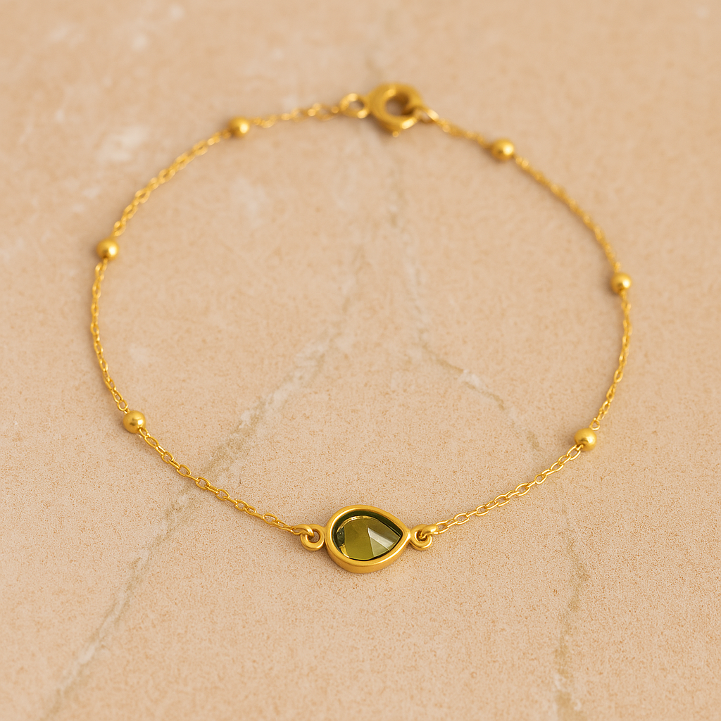 Teardrop Birthstone Bracelet / Damla Doğum Taşlı Bileklik (Top Zincir)