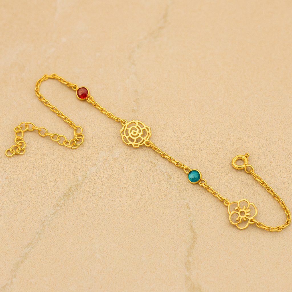 Birth Flower Bracelet with Birthstone / Doğum Çiçekli Doğum Taşlı Bileklik