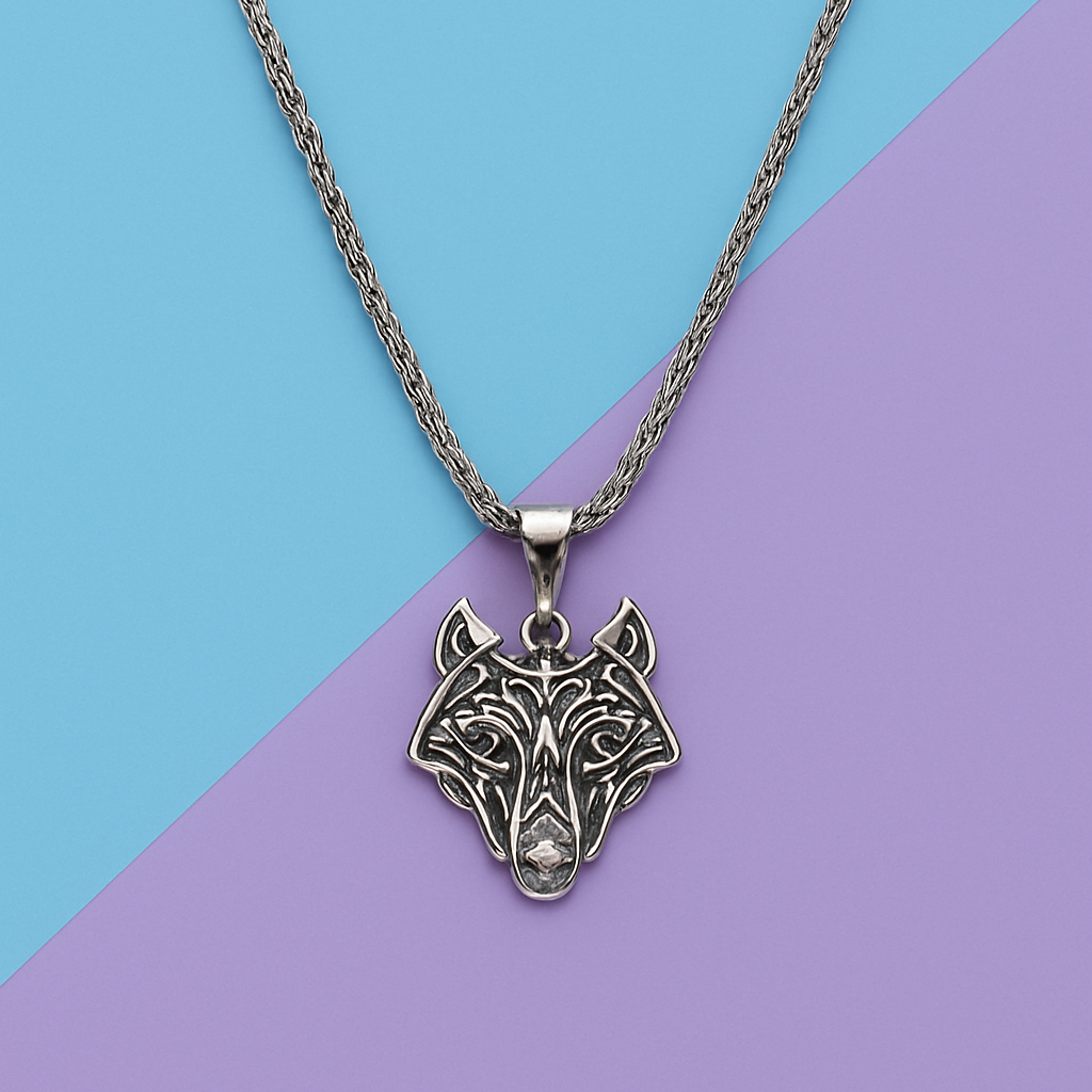 Viking Wolf Head Pendant Necklace / Viking Kurt Başı Kolye