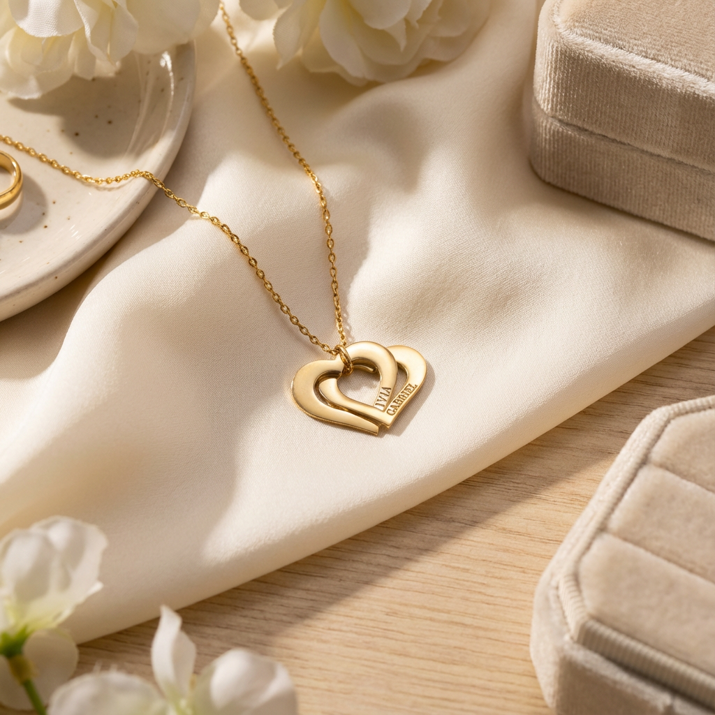 Interlocking Double Heart Necklace / İçiçe Geçen Çift Kalp Kolye