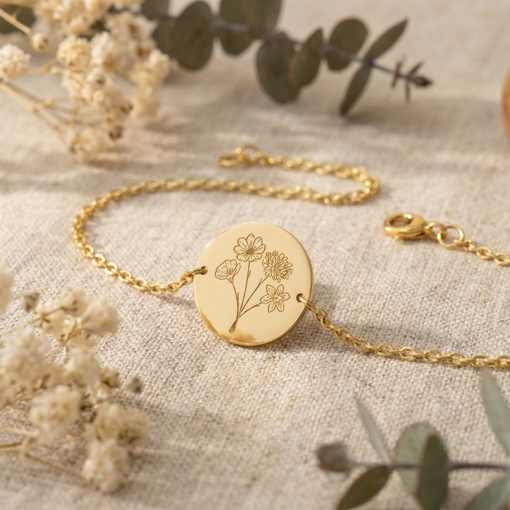 Multiple Flower Disc Bracelet / Doğum Çiçekli Bileklik